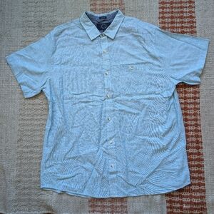 Even Tide Linen Cotton Short Sleeve Shirt Mens XL Light Button Up Green Blue